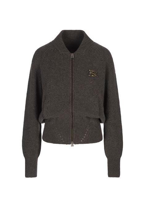 ERMANNO SCERVINO Bomber In Cashmere Grigio Con Logo - ERMANNO SCERVINO