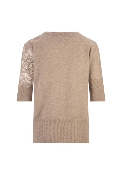 Sand Cashmere T-Shirt With Lace Insert ERMANNO SCERVINO | D455L318APPYUM1507