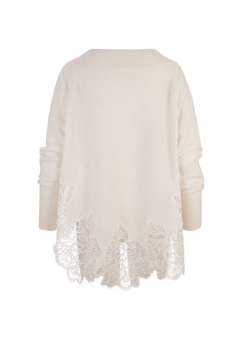 Ivory Boat Neck Sweater with Lace Insert ERMANNO SCERVINO | D455M314APPYU11001