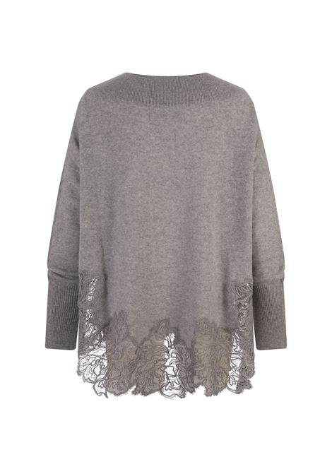 Grey Boat Neck Sweater with Lace Insert ERMANNO SCERVINO | D455M314APPYUM1515