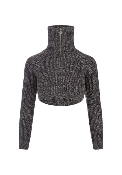 Melange Grey Crop Sweater With Zip  ERMANNO SCERVINO | D455M316BSBB4503