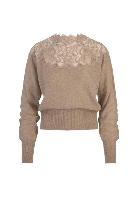 Sand Cashmere Sweater With Lace Insert ERMANNO SCERVINO | D455M319APPYUM1507
