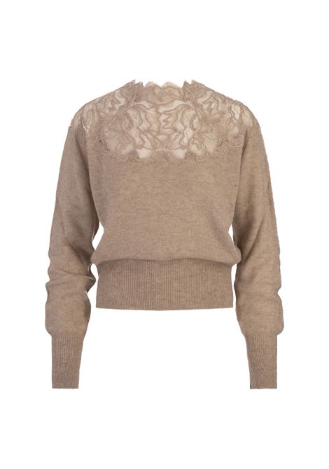 Maglia In Cashmere Sabbia Con Inserto In Pizzo ERMANNO SCERVINO | D455M319APPYUM1507