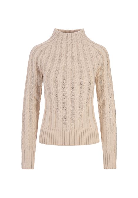 Rose Beige High-Neck Sweater With Crystals ERMANNO SCERVINO | D455M321CTURY20704