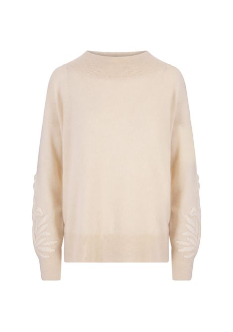 Beige Boat Neck Sweater with Tone Embroidery ERMANNO SCERVINO | D455M349RPYUM2778