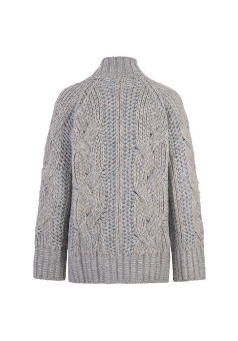 Grey Cable Knit Cardigan With Jewel Brooch ERMANNO SCERVINO | D455N309DWXD4503