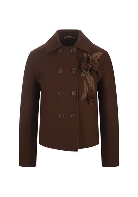 Brown Double-Breasted Jacket With Floral Embroidery ERMANNO SCERVINO | D456I301RHNG91241