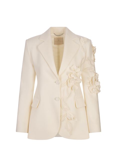 White Virgin Wool Blazer With Flower Appliqu?s ERMANNO SCERVINO | D456I304RHJA14800