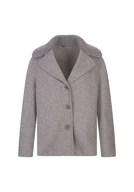 ERMANNO SCERVINO Cappotto In Panno Grigio Con Collo In Maglia - ERMANNO SCERVINO