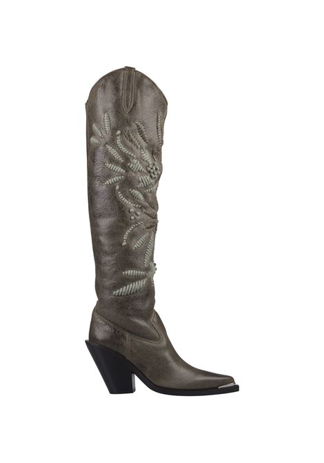 High Texan Boots in Military Green Crocodile Print Leather with Embroidery ERMANNO SCERVINO | D458Z759RNXMB4550