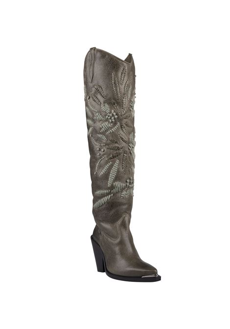 High Texan Boots in Military Green Crocodile Print Leather with Embroidery ERMANNO SCERVINO | D458Z759RNXMB4550