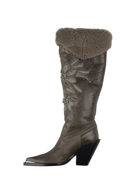 High Texan Boots in Military Green Crocodile Print Leather with Embroidery ERMANNO SCERVINO | D458Z759RNXMB4550