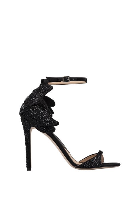 Black Satin Sandals With Crystals and Flower Detailing ERMANNO SCERVINO | D458Z800CTSAR95708