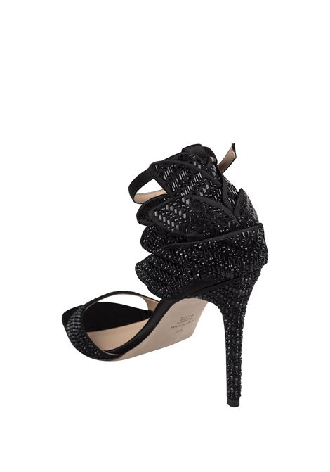 Black Satin Sandals With Crystals and Flower Detailing ERMANNO SCERVINO | D458Z800CTSAR95708