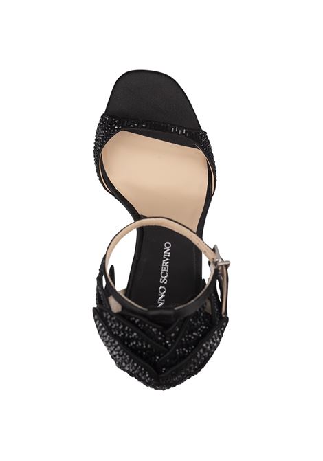 Black Satin Sandals With Crystals and Flower Detailing ERMANNO SCERVINO | D458Z800CTSAR95708