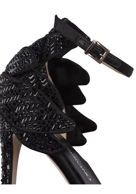 Black Satin Sandals With Crystals and Flower Detailing ERMANNO SCERVINO | D458Z800CTSAR95708