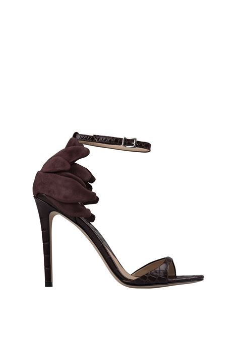 Brown Crocodile Effect Leather Sandals With Flower Detailing ERMANNO SCERVINO | D458Z800HVJ91420