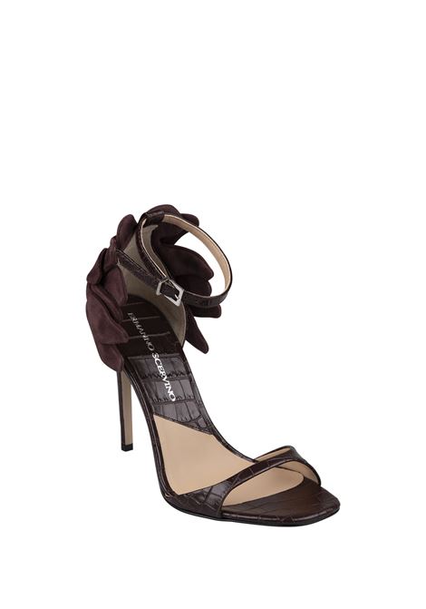 Brown Crocodile Effect Leather Sandals With Flower Detailing ERMANNO SCERVINO | D458Z800HVJ91420