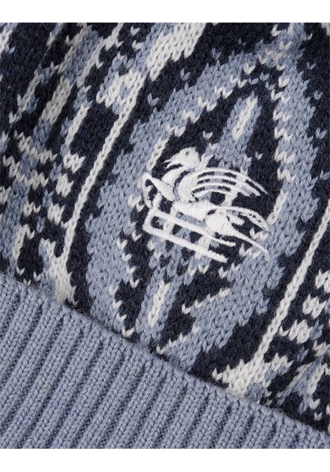 Light Blue Wool Jacquard Beanie With Geometric Patterns ETRO KIDS | GV0P97-W0033603AV