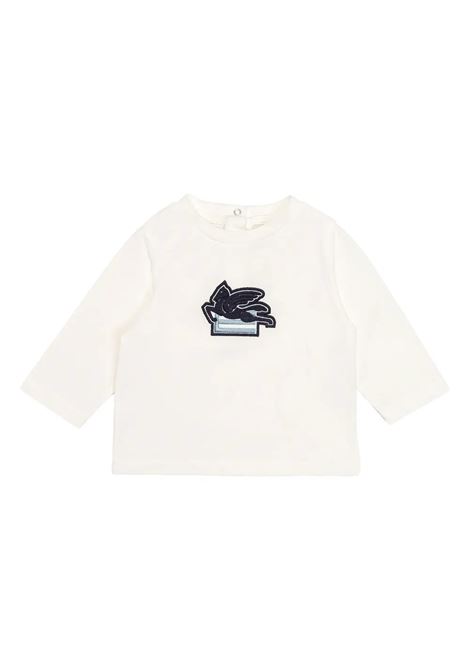 White T-Shirt With Blue Embroidered Logo ETRO KIDS | GV8520-Z2081101