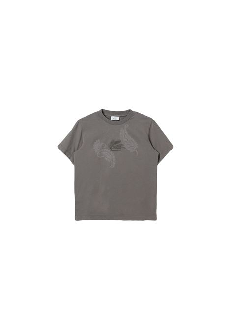 T-Shirt Grigia Con Ricamo Paisley e Logo ETRO KIDS | GV8Q11-Z2377917