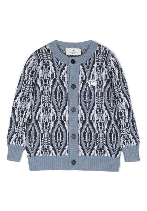 ETRO KIDS Cardigan In Lana Jacquard Azzurra Con Motivi Geometrici - ETRO KIDS