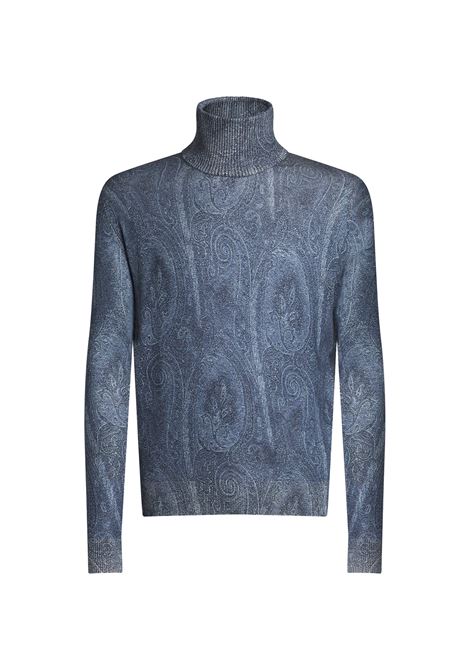 ETRO Maglia Dolcevita Blu Navy Con Stampa Paisley - ETRO