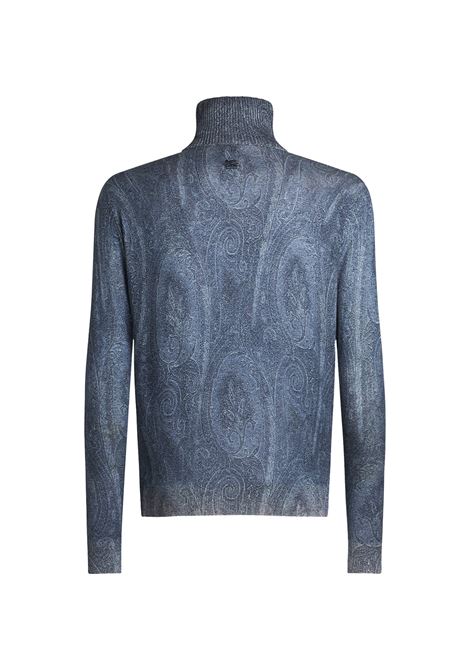 Navy Blue Turtleneck Sweater With Paisley Print ETRO | MRKF0079-AK464X0883