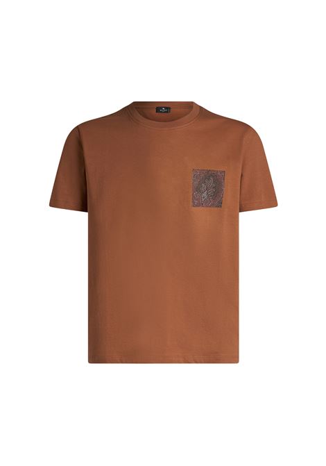 ETRO T-Shirt Arancione Con Patch Paisley - ETRO