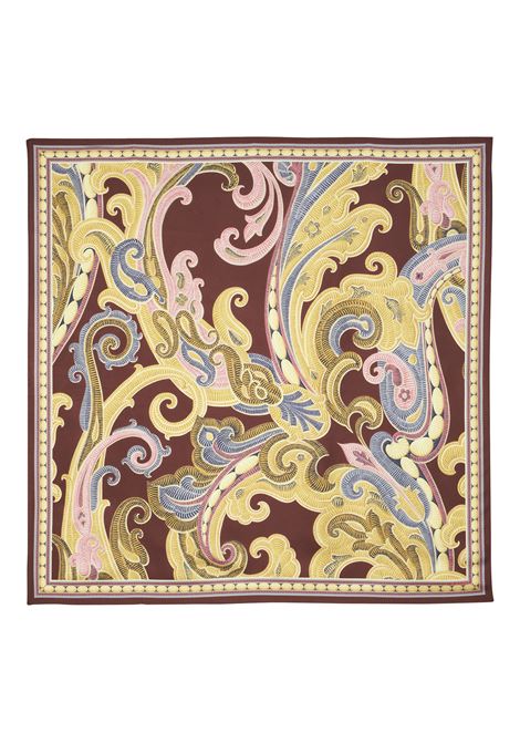 ETRO Foulard In Seta Stampata Bordeaux - ETRO