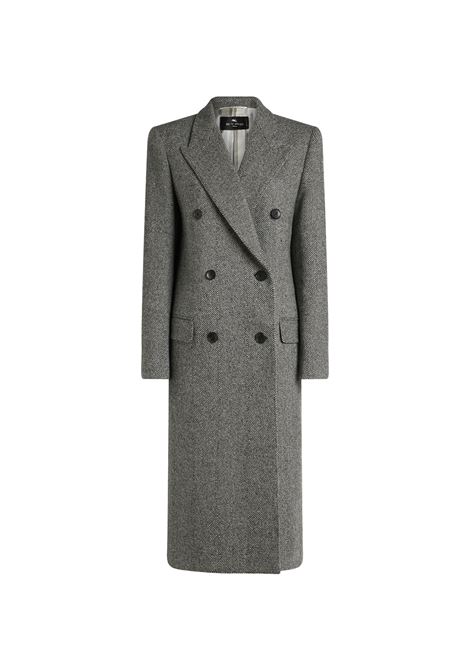 Grey Double-Breasted Long Coat With Chevron Pattern ETRO | WRAA0032-99TTB52S8461