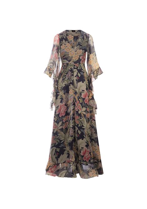 Navy Blue Printed Silk Maxi Dress ETRO | WRHA0146-99SA1D7X0883