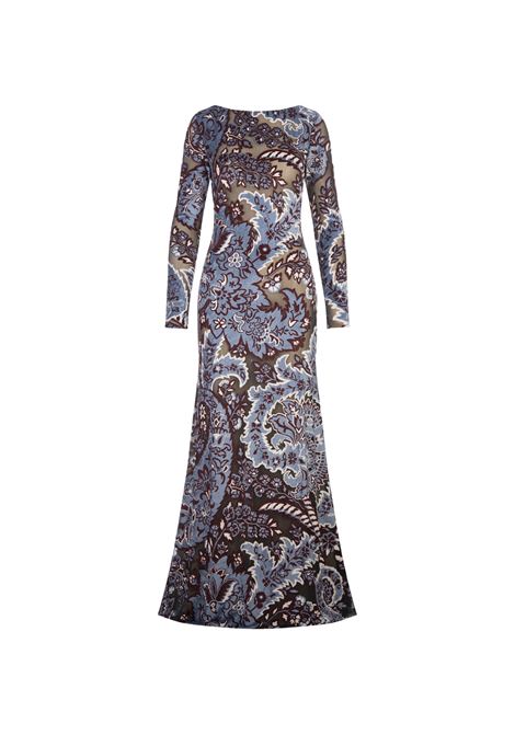 Blue Velvet Jacquard Tulle Long Dress ETRO | WRHA0161-99JJD03S9880