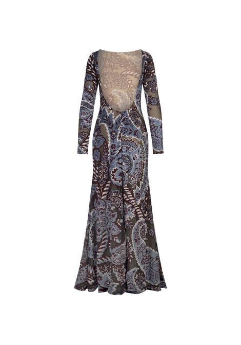 Blue Velvet Jacquard Tulle Long Dress ETRO | WRHA0161-99JJD03S9880