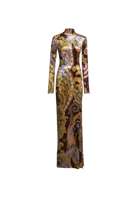 Burgundy Printed Chenille Long Dress ETRO | WRHA0245-99IAS22X0826