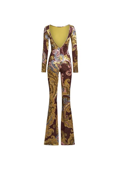 Burgundy Printed Chenille Jumpsuit ETRO | WRHC0006-99IAS22X0826