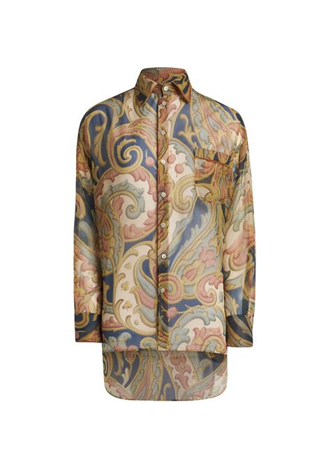 ETRO Camicia In Seta Blu Navy Stampata - ETRO