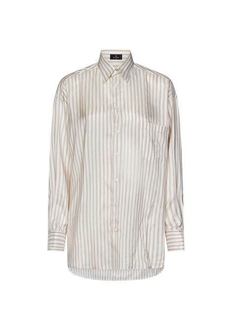 Beige Striped White Silk Oversized Shirt With Logo ETRO | WRIA0028-99TR150S8452