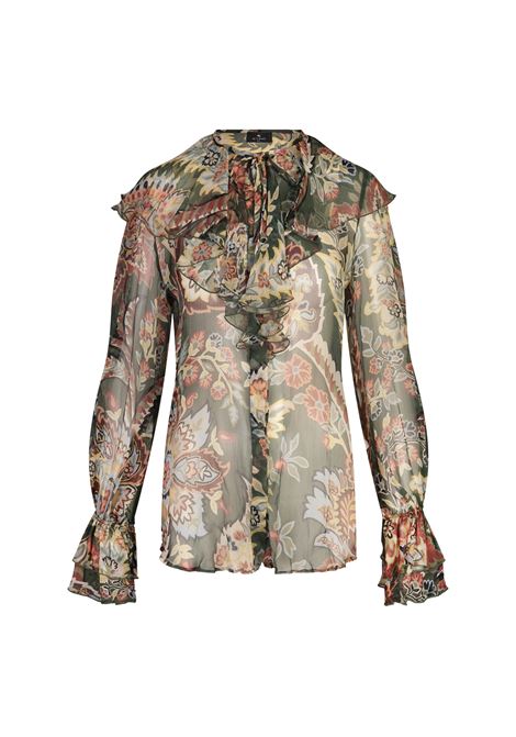 Green Silk Printed Shirt With Ruffles ETRO | WRIA0032-99SA1E3X0892