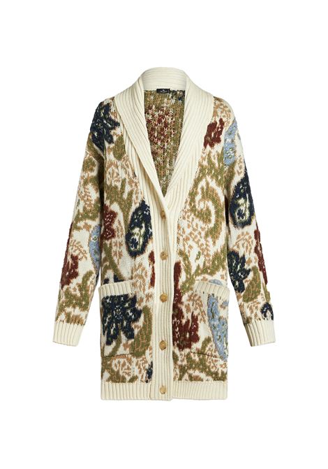 ETRO Maxi Cardigan In Maglia Jacquard Beige - ETRO