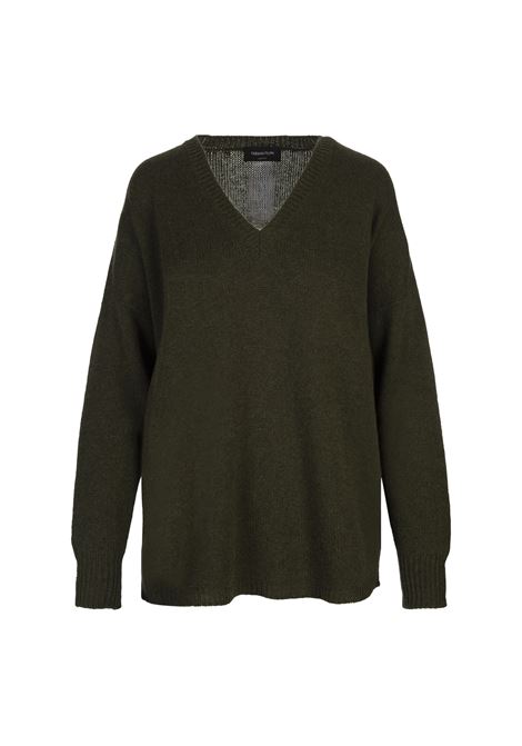 Maglione a Coste Con Scollo a V Verde FABIANA FILIPPI | MAD214F049N90000006157