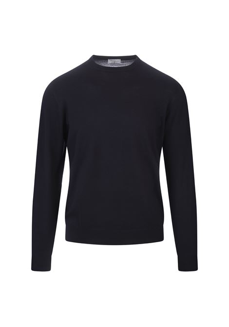 Round Neck Pullover In Navy Blue Wool FEDELI | 070126