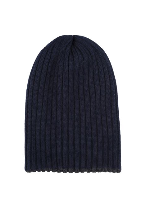 Beanie In Double Cashmere Blu e Grigio FEDELI | 073050022