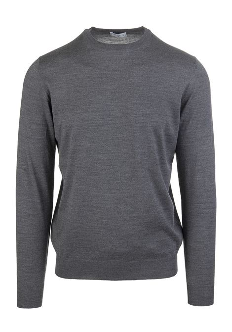 Round-Neck Pullover In Asphalt Grey Wool FEDELI | 0701221