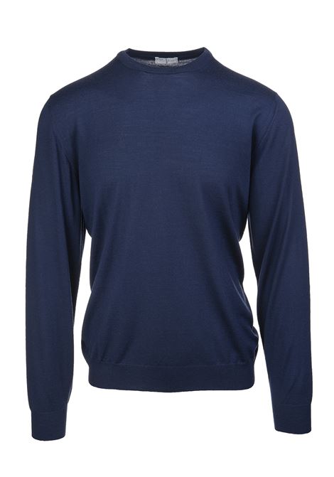 Round-Neck Pullover In Dark Blue Wool FEDELI | 0701249