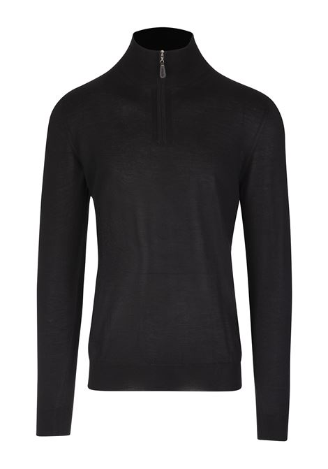 Dark Blue Half-Zip Favonio Pullover In Silk and Cashmere FEDELI | 071229