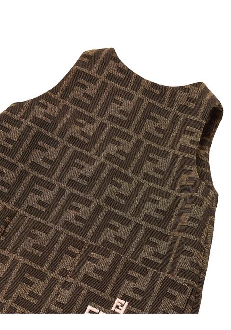 Brown FF Canvas Sleeveless Dress FENDI KIDS | BFB512-AQTKF15B6