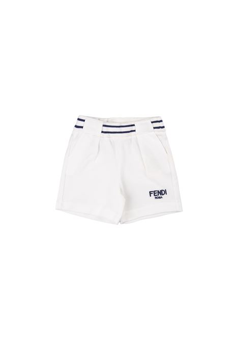 Shorts In Piquet Di Cotone Bianco Con Logo FENDI KIDS | BMF230-AVPF1PEY