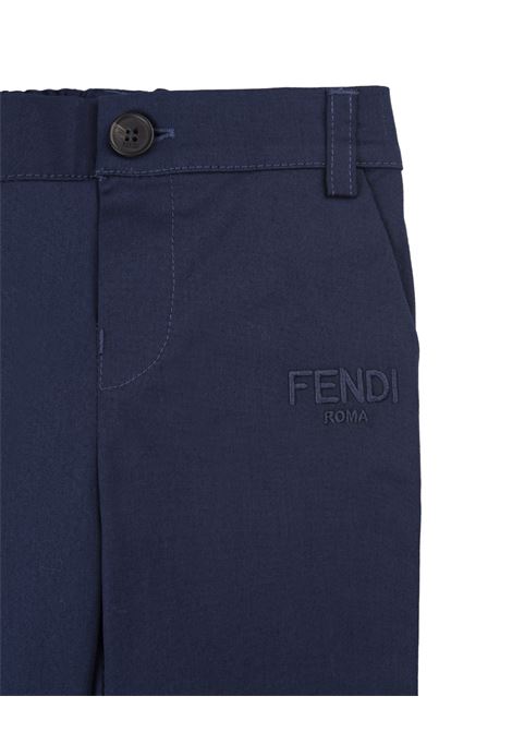 Pantaloni In Gabardina Stretch Blu FENDI KIDS | BMF232-ADEHF1I11