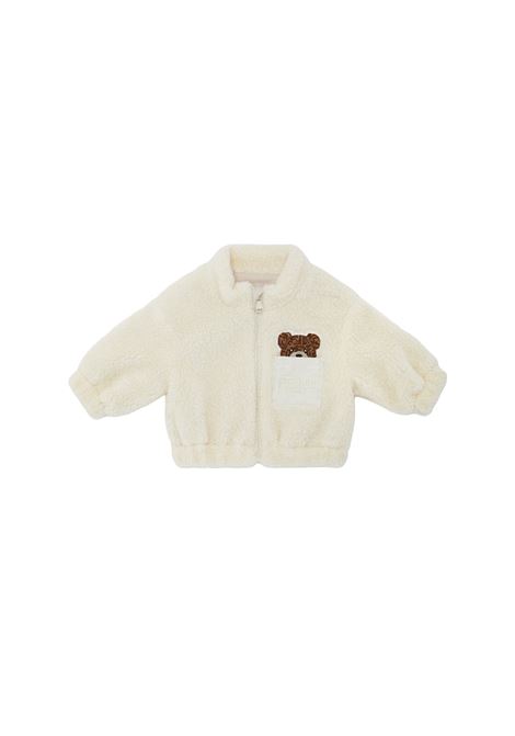 Ecru Fleece Jacket With Teddy Bear FENDI KIDS | BUA093-ARSKF0C00